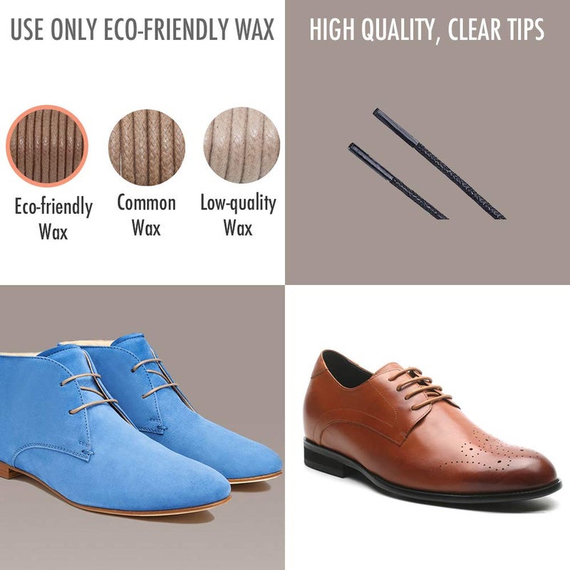 PANGAEA [4 Laces] 2-Pair Pack Waxed Round Oxford Shoe Laces for Dress Shoes Chukka 3/32Inch Thin(#01 Black,34in (86cm)) - Image 5
